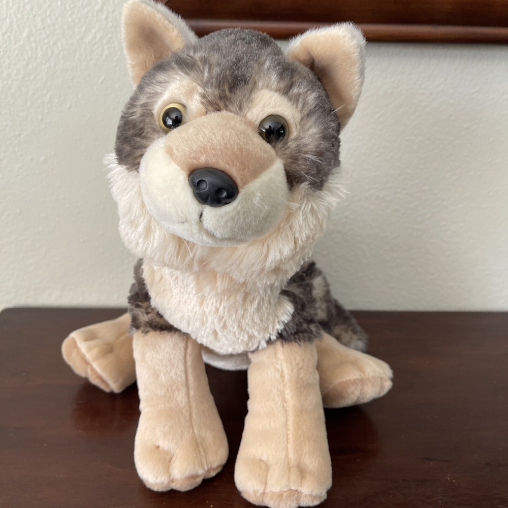 Wild Republic Stuffed Animal Plush Toy Sitting Timber Gray Tan Super Clean 12"